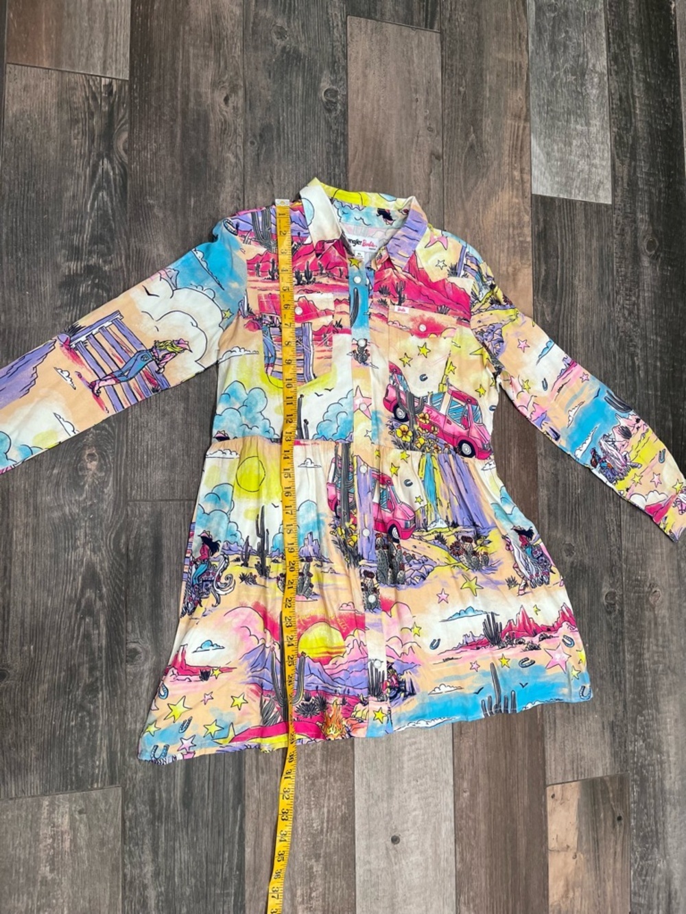 Wrangler X Barbie Girls Western Cowboy Rodeo Dress Pearl Snap Rainbow Sz XL New - Picture 10 of 12